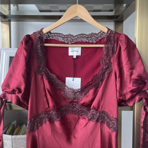 Reformation x Kacey Musgraves Stella Silk Dress Size 4 Crimson Clove Burgundy - Picture 4 of 5